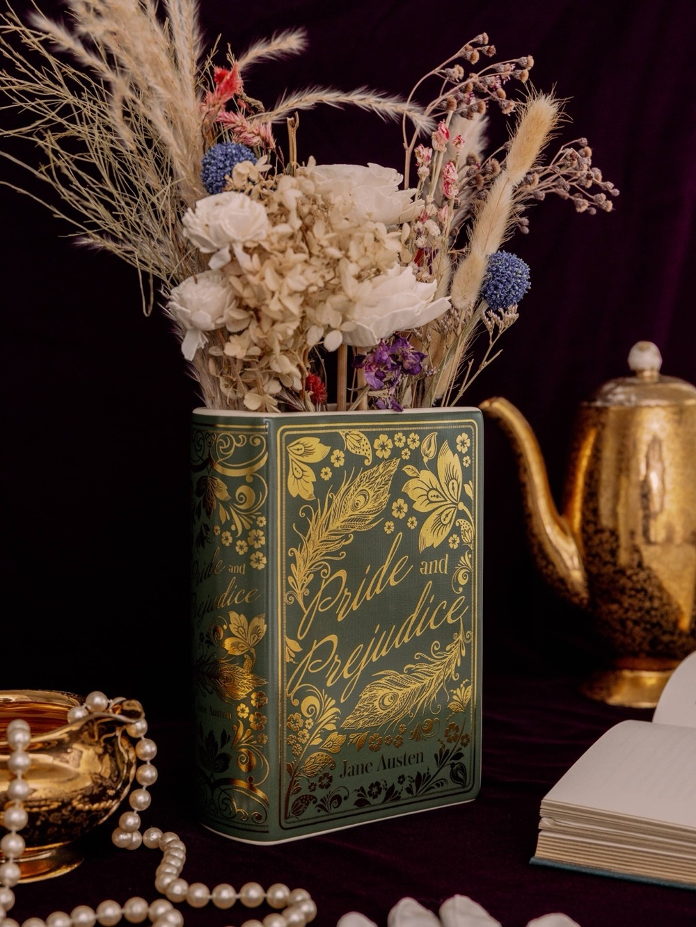 Steel Mill Pride & Prejudice Gold Book Vase Jane Austen Ceramic Decor NIB